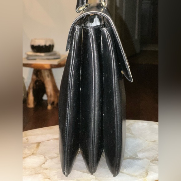 🖤 Bally Vintage Black Leather Accordion Satchel Bag - Picture 3 of 16